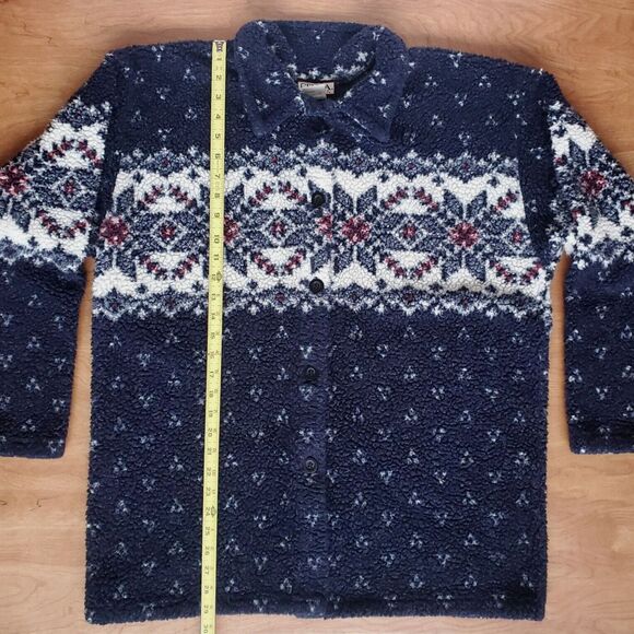 Vintage Cenza by Palmettos Fair Isle Fleece Shirt L Blue Button Sherpa Jacket - Picture 12 of 16